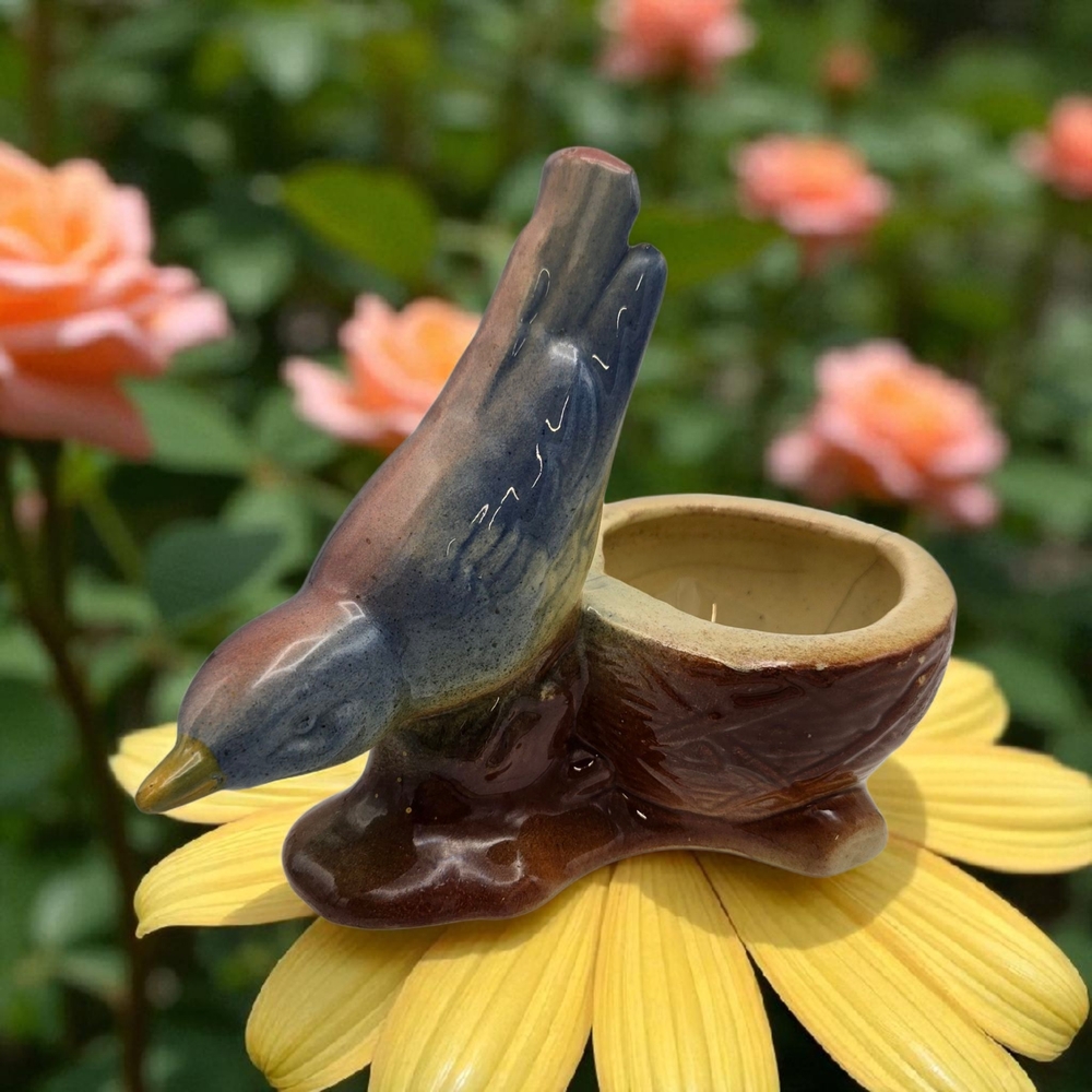 Vintage Ceramic Blue Bird Planter Small